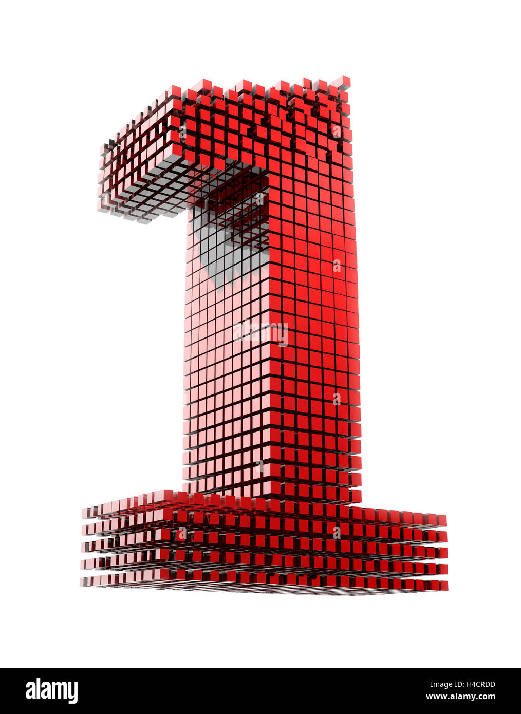 3D-digit One in red material fragments digitally in front of white Hntergrund Stock Photo