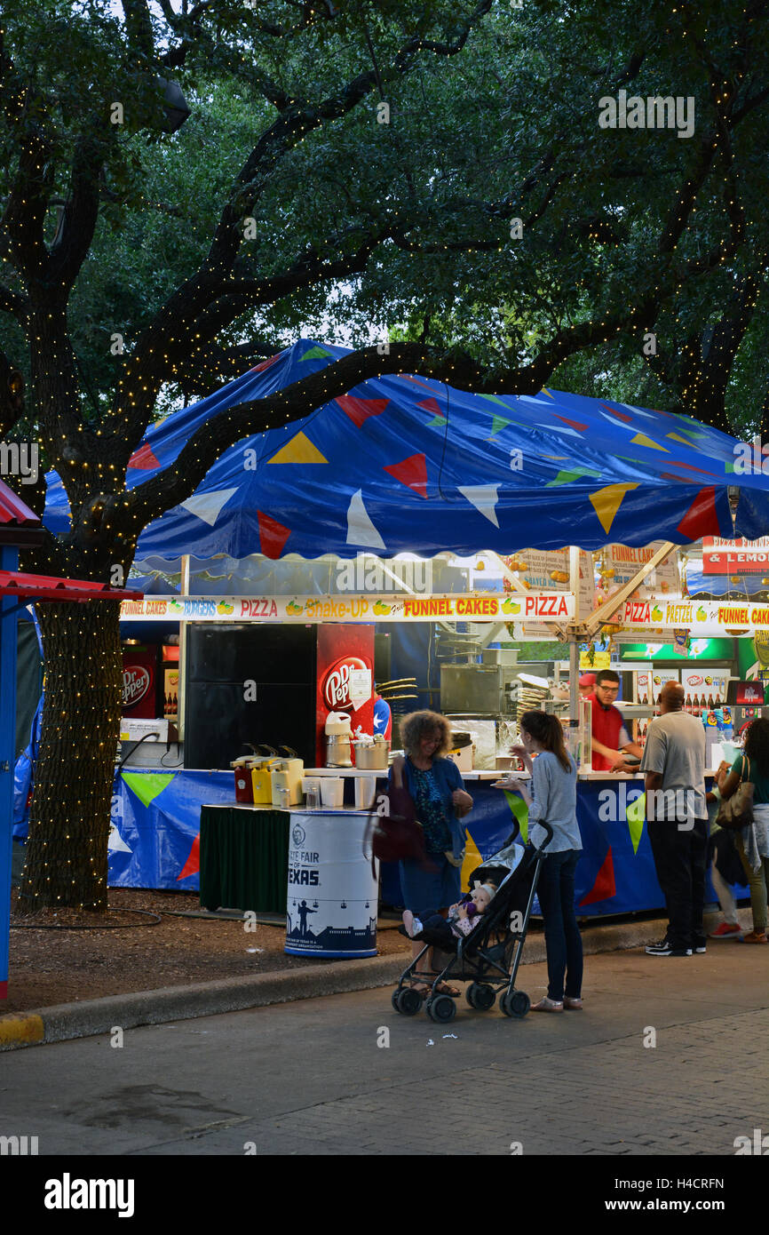 Concessions sell a variety of fried foods, including fried Jell-O balls, during the 2016 State Fair of Texas. Stock Photo