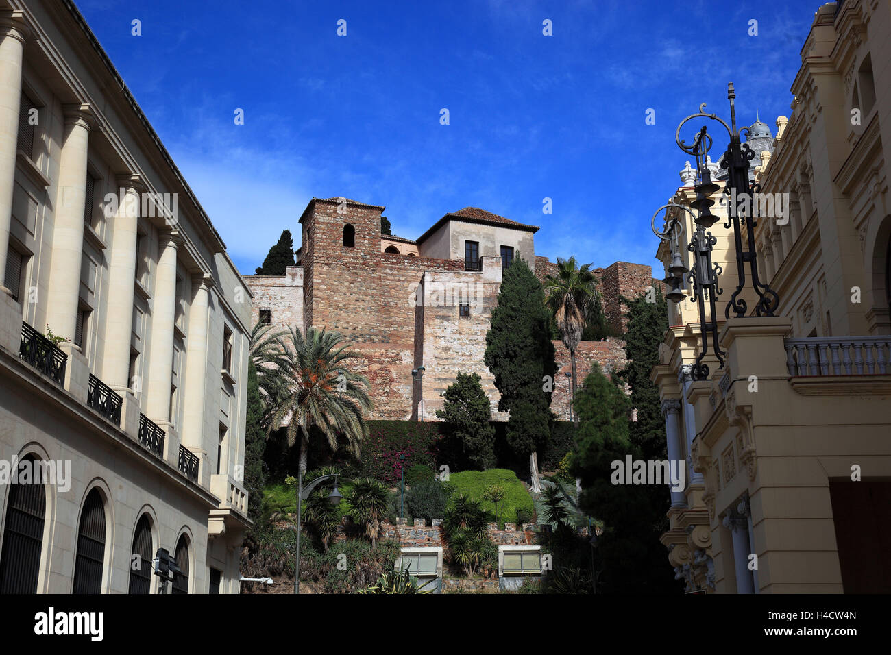 Spain, Andalusia, Malaga, view from the Old Town on a part the Alcazaba Stock Photo