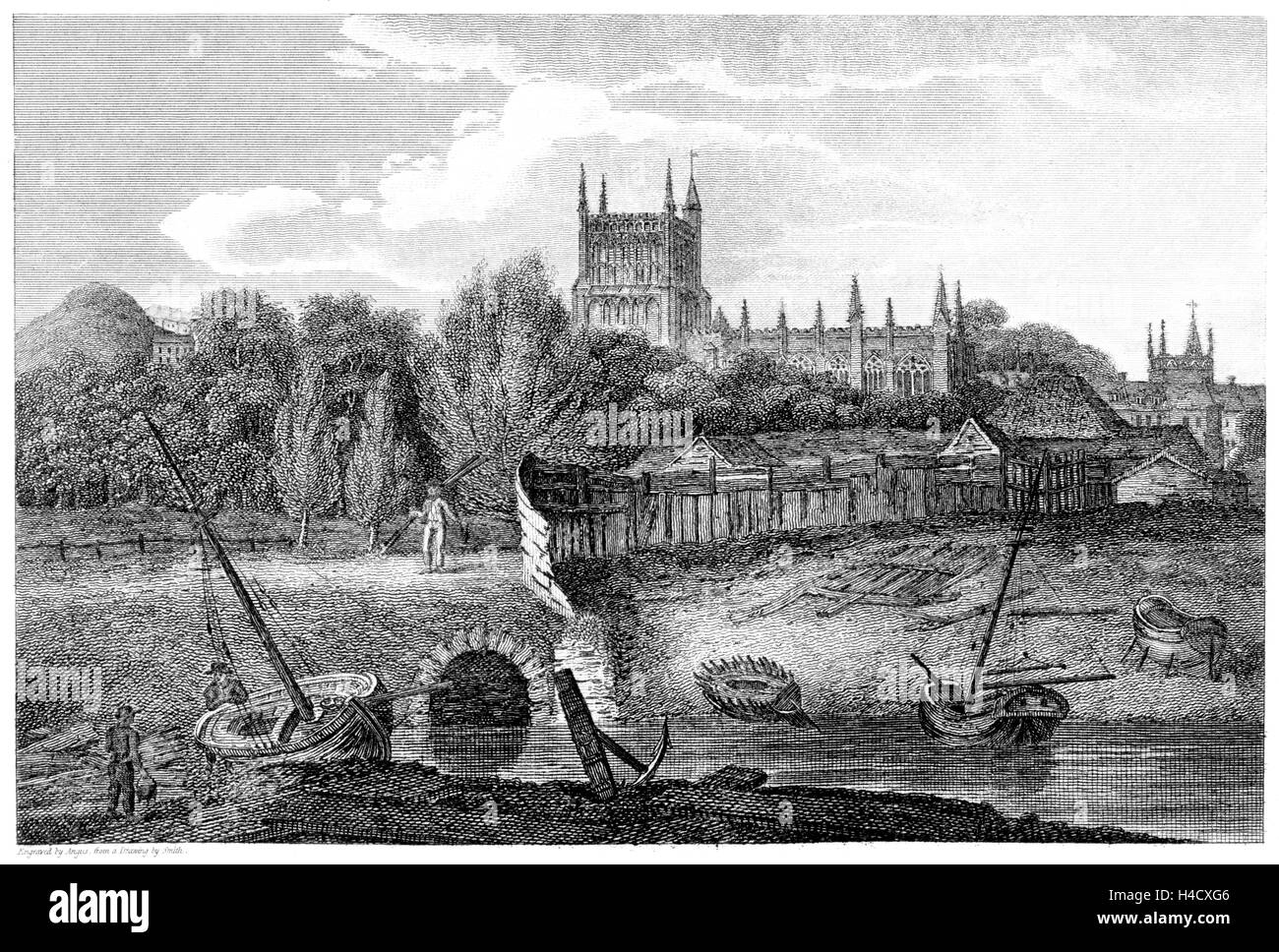 An engraving of Bristol Cathedral scanned at high resolution from a book printed in 1812. Believed copyright free. Stock Photo