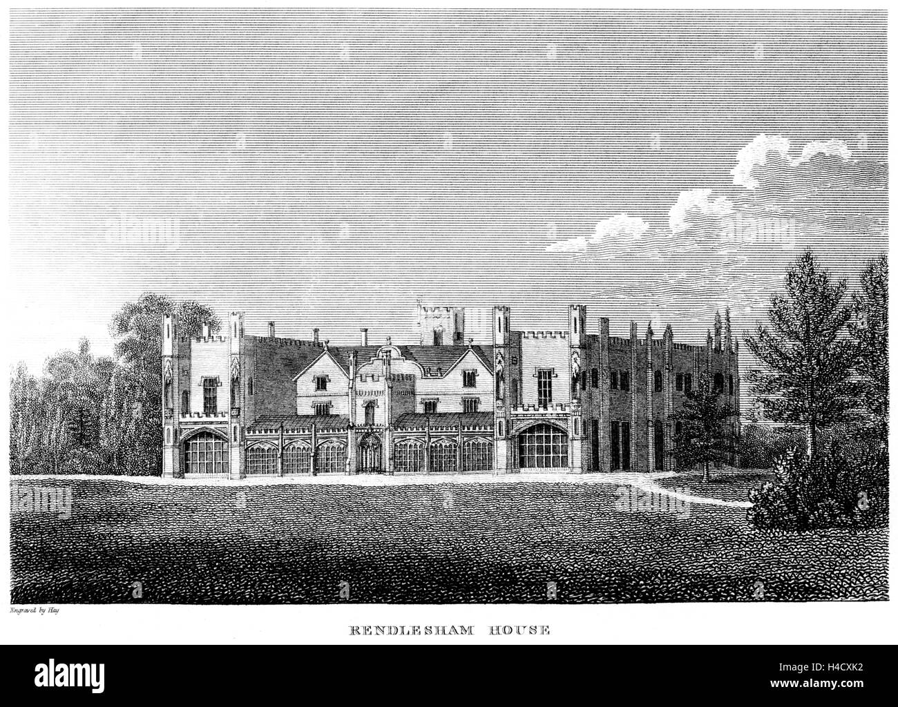 An engraving of Rendlesham House near Woodbridge, Suffolk scanned at