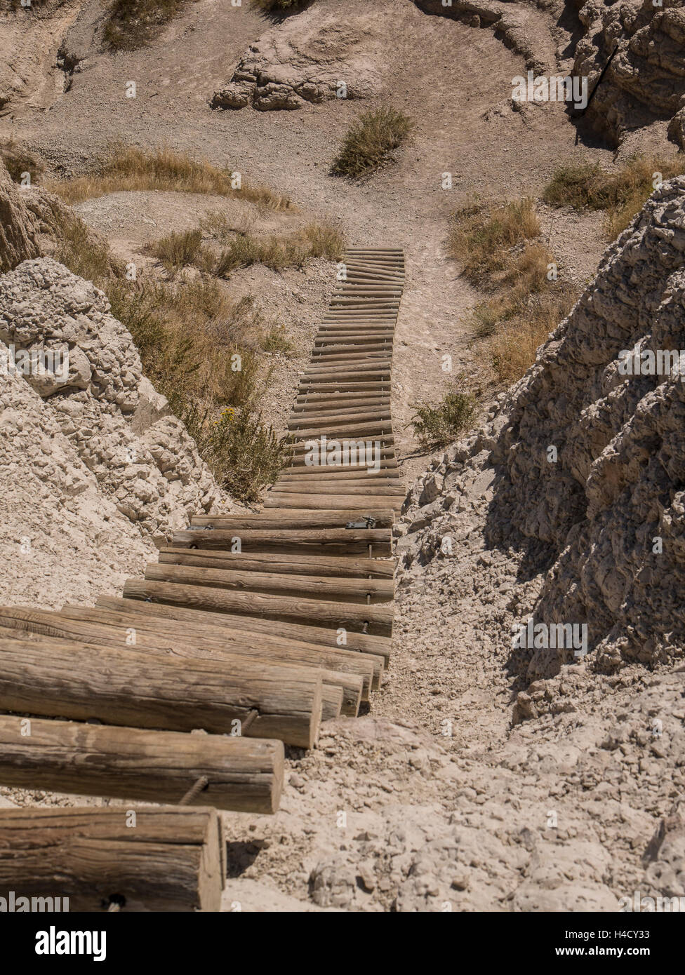 The Ladder on Notch Trail, Badlands National Park, South Dakota Stock