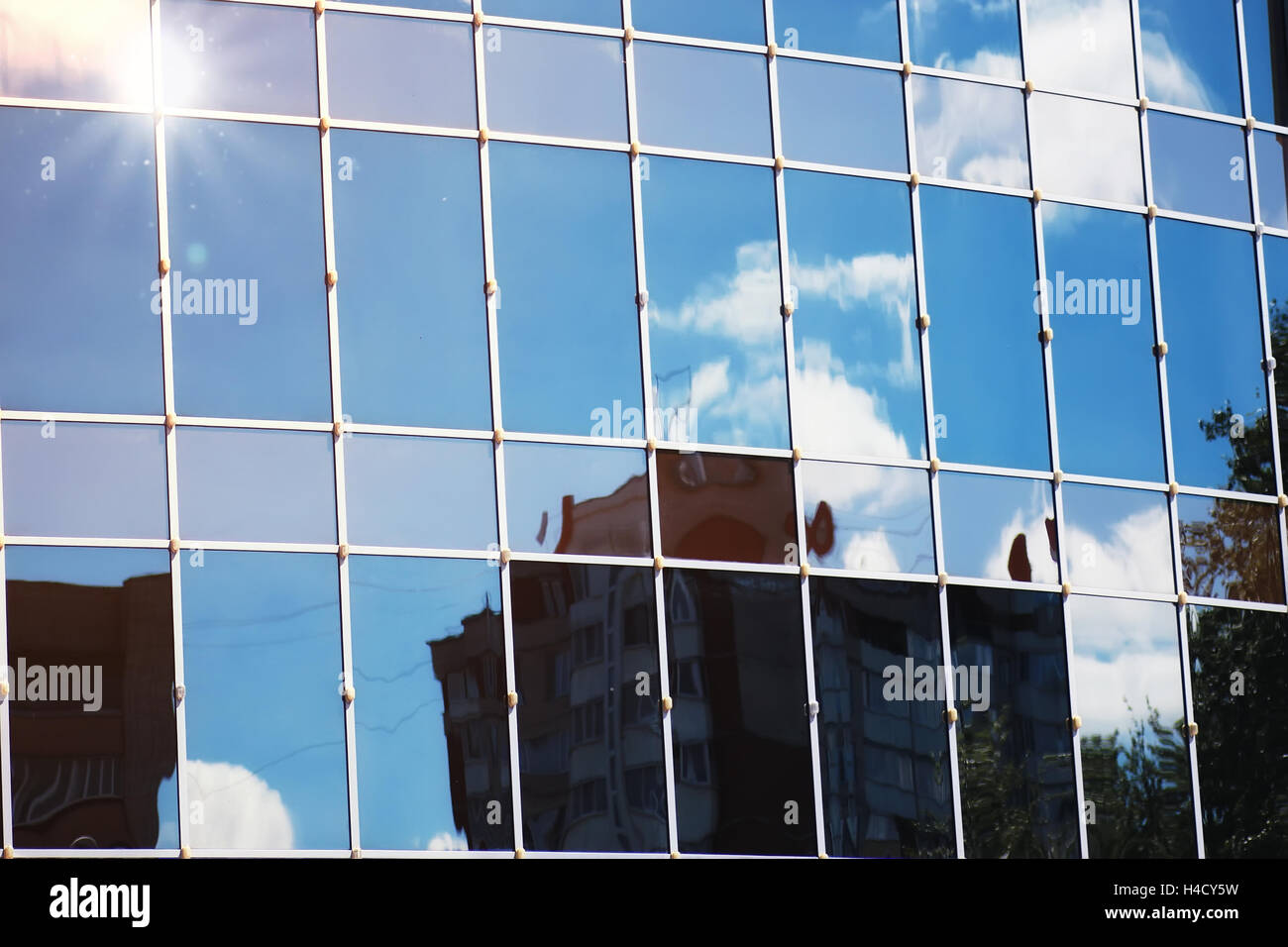 sun light sky cloud reflection in glass office building Stock Photo - Alamy
