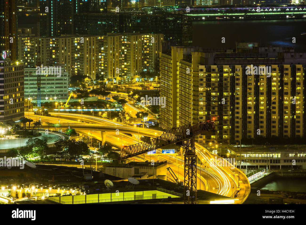 Asia, China, Hong Kong, night shot, freeways, urban canyon Stock Photo