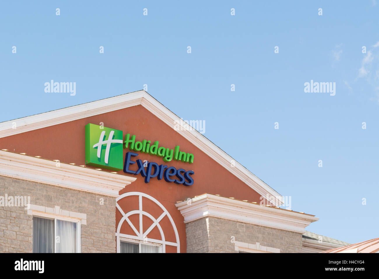 Holiday Inn Express sign, 1000 Islands, Gananoque, Ontario, Canada Stock Photo