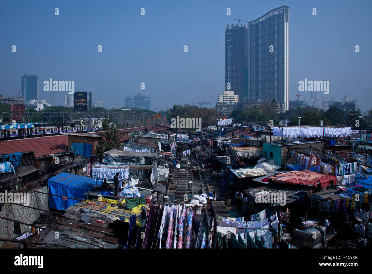 India, Mumbai, laundry, high rises Stock Photo