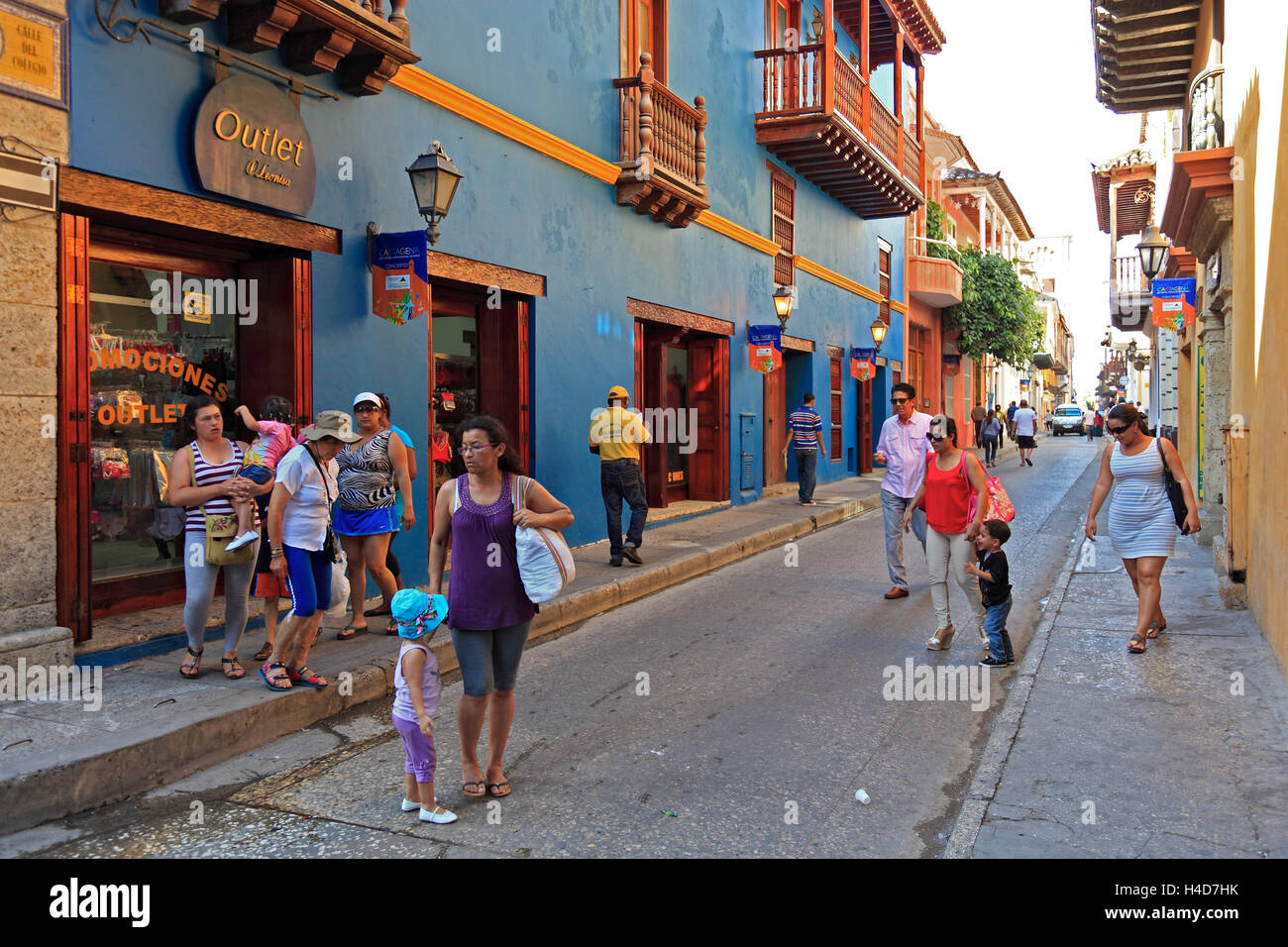 Republic Colombia, Departamento Bolivar, city Cartagena de Indias, lane in the historical Old Town, pedestrian, Stock Photo