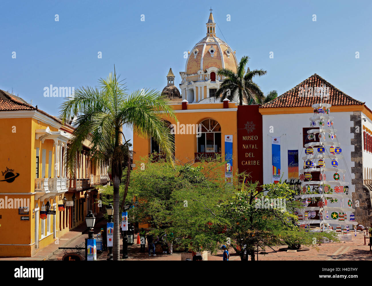 Republic Colombia, Departamento Bolivar, city Cartagena de Indias, towers, Iglesia San Pedro Claver, Museo Naval del Caribe, Stock Photo