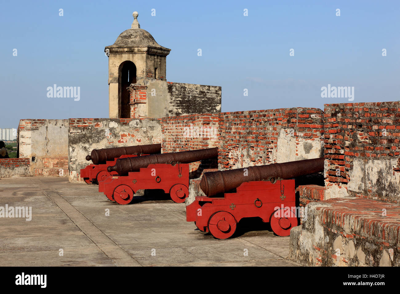 Republic Colombia, Departamento Bolivar, city Cartagena de Indias, part the castle grounds, Castillo San Philippe de Baraja, cannons Stock Photo