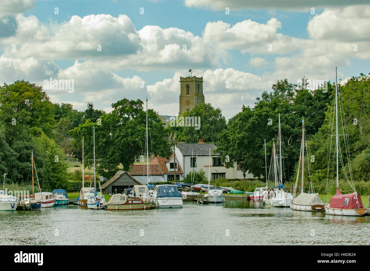 Malthouse Broad and St Helen's Church, Ranworth, Norfolk, England Stock Photo