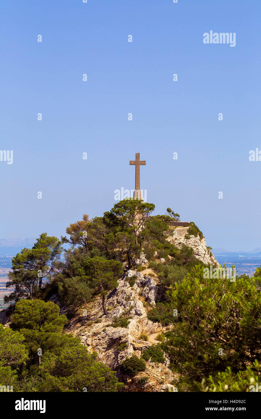 Majorca Ratter Cross Creu d'es Picot, metre-high stone cross with the Santuari de Sant ...