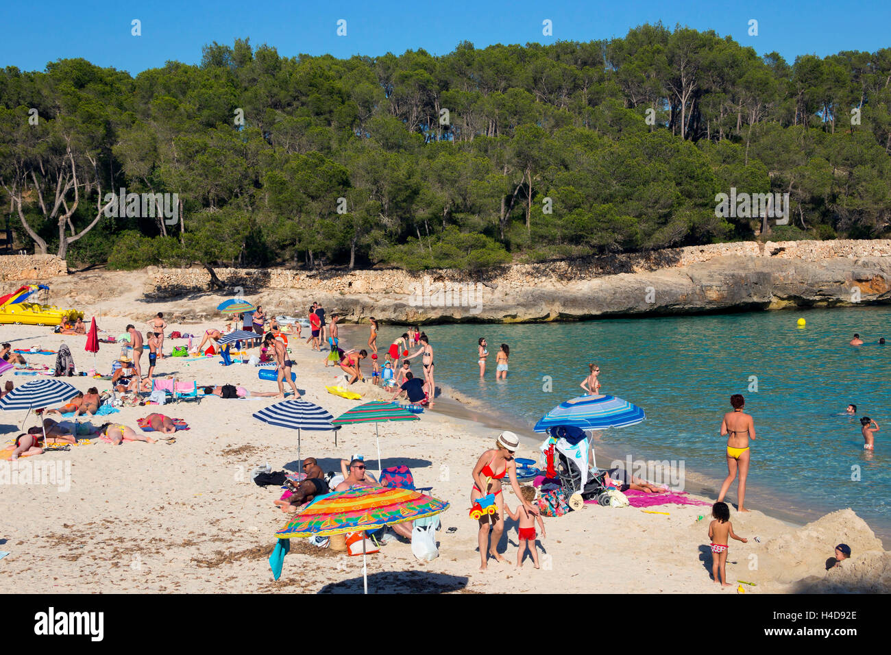 People have of a bath in the sea, Cala Mondrago, east coast the island Majorca, the Balearic Islands, Spain, Europe Stock Photo