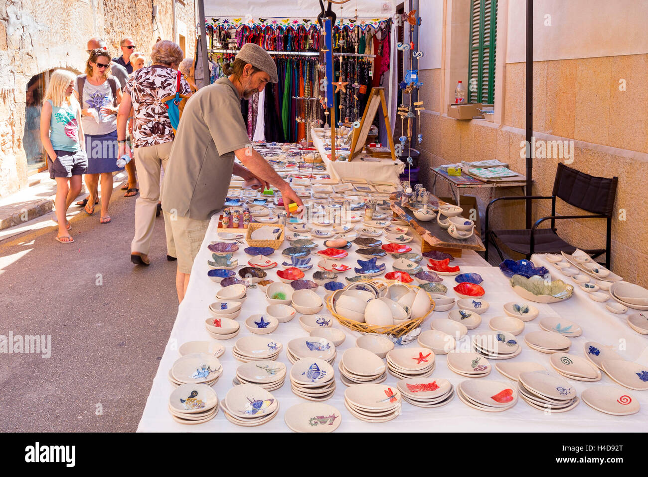 Weekly market in Santanyi, southeast the island Majorca, the Balearic Islands, Spain, Europe Stock Photo
