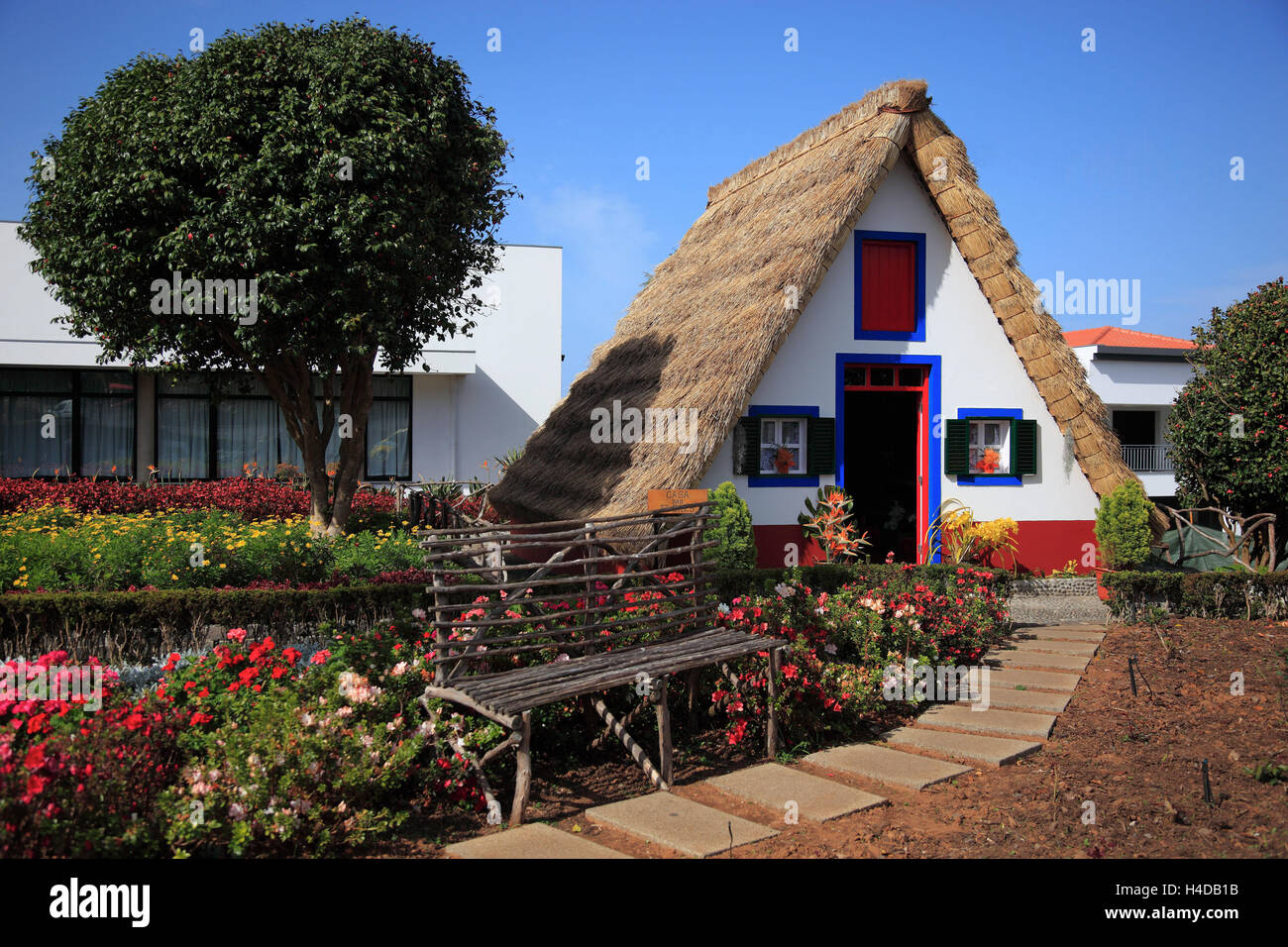 Island Madeira, Santana, historical, traditional small house typical for country, Santanahaus, Casa de Colmo Stock Photo