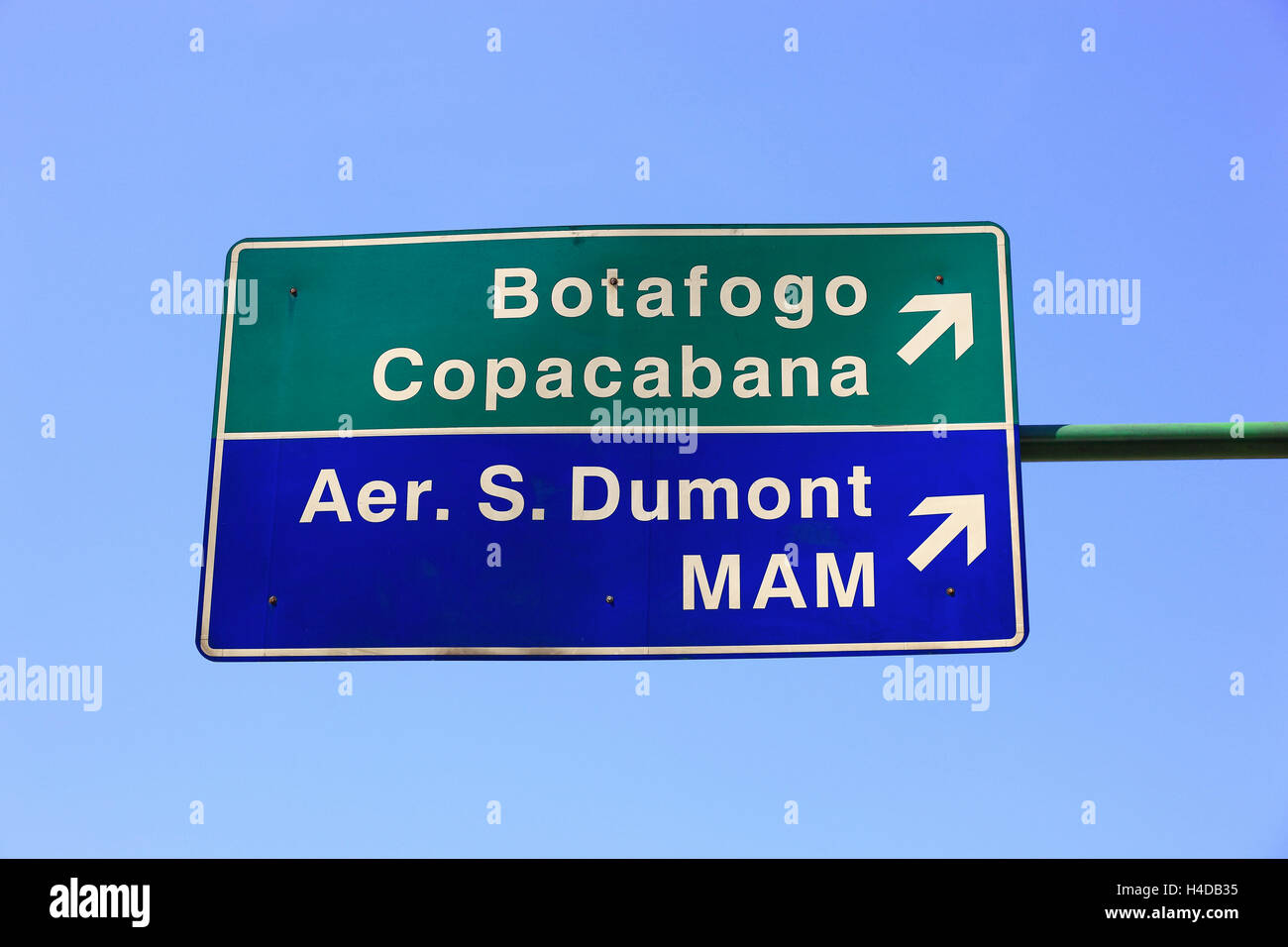 Road sign, direction to the Copacabana, Rio de Janeiro, Brazil Stock Photo