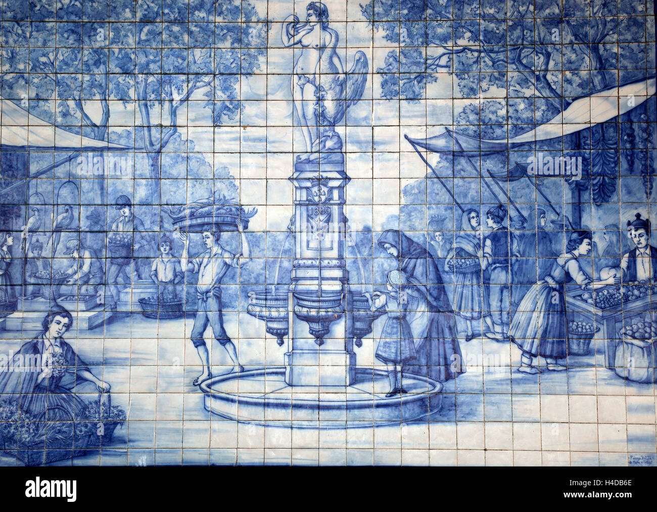 Island Madeira, Funchal, painted tiles, Azulejos in the covered market Mercado dos Lavradores Stock Photo