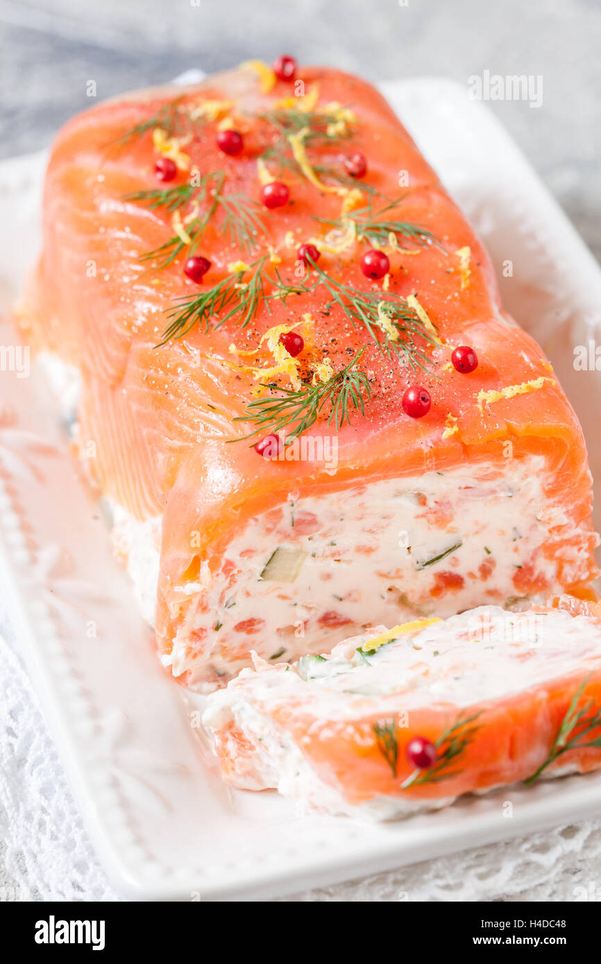 Delisius salmon terrine with cream cheese and cucumber Stock Photo Alamy
