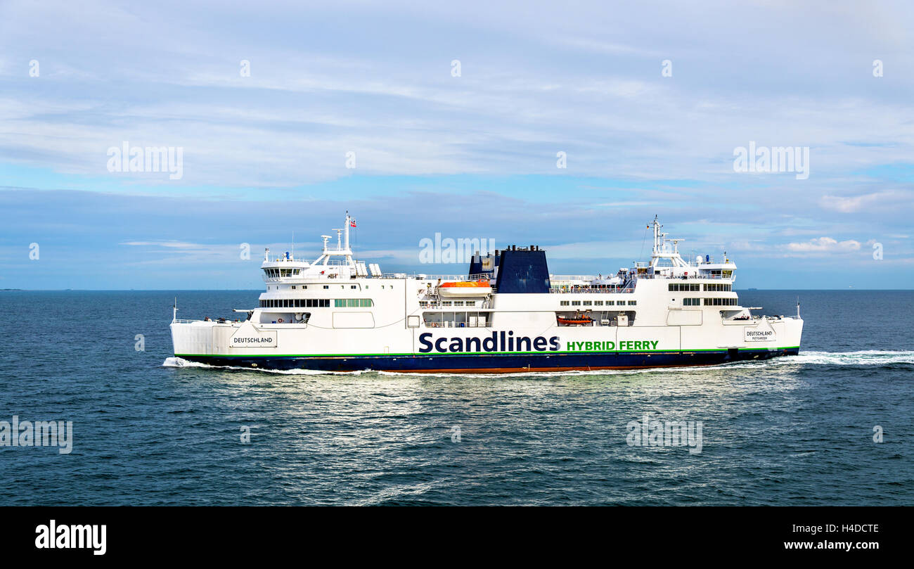 Rodbyhavn, Denmark - July 18, 2016: Scandlines Hybrid Ferry on route Rodby - Puttgarden, between Denmark and Germany Stock Photo