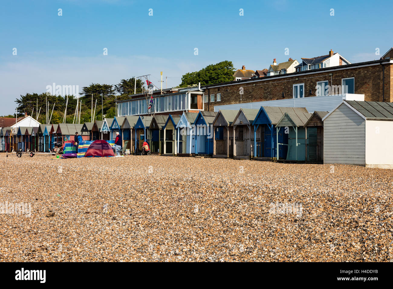 A view of Herne Bay beach and beach huts from Hampton, Kent, UK Stock