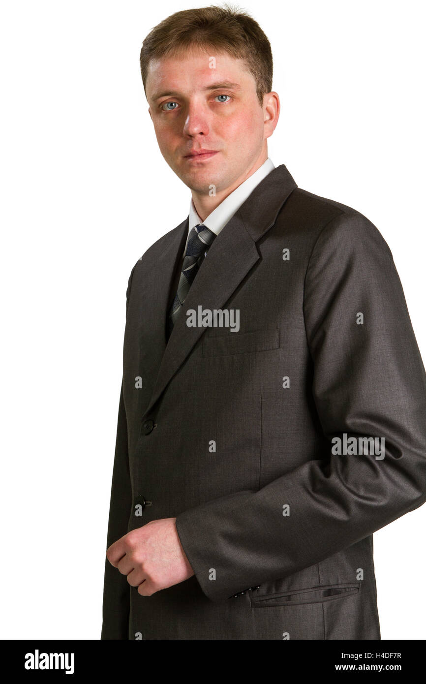 Young businessman posing in a suit isolated in white Stock Photo - Alamy