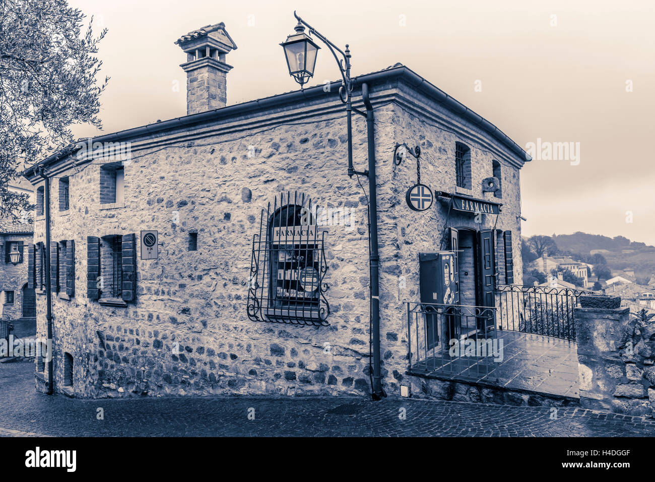 Farmacia in Arqua Petrarca, pharmacy, Italy, Veneto, Veneto, building, historically, village, town, mountain village Stock Photo
