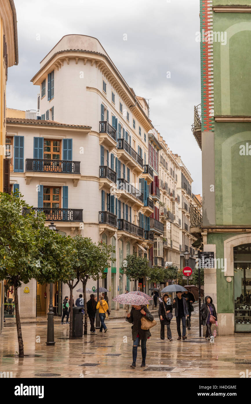 Pedestrian area, architecture, Palma de Majorca, the Balearic Islands, Spain, pedestrian, umbrellas, Stock Photo