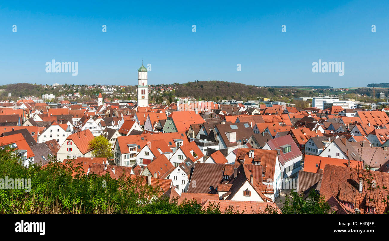 Germany, Baden-Wurttemberg, Biberach, view from the mountain Gigel, town panorama, Old Town with tower the Gothic town parish church St. Martin Stock Photo