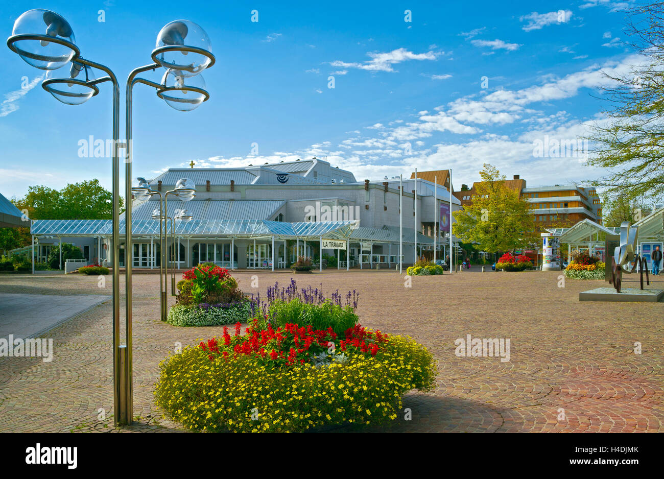 Germany, Baden-Wurttemberg, Pforzheim, municipal theatre on the orphanage space in the Enz, Stock Photo