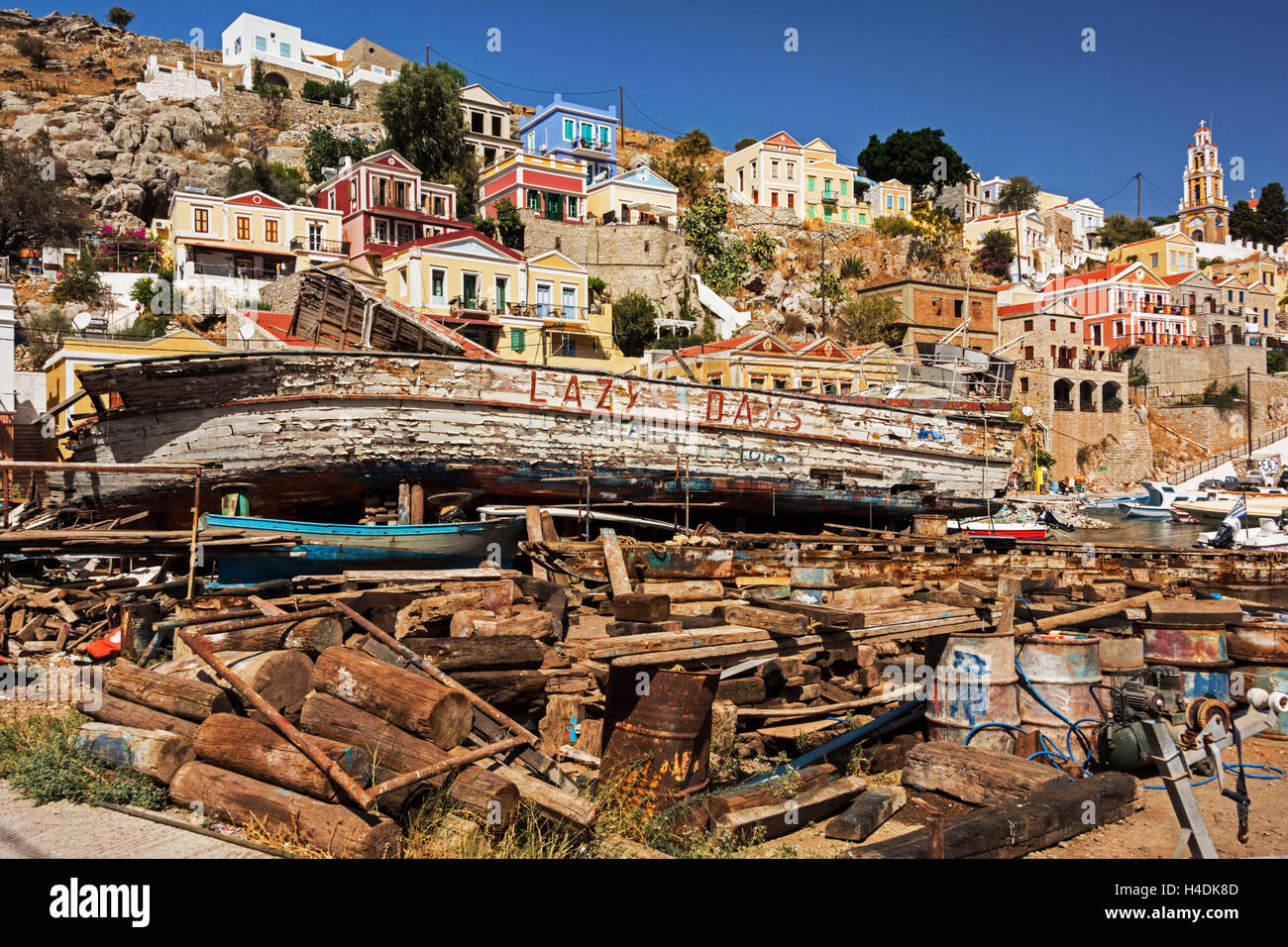 Simi, local view with old dockyard Stock Photo - Alamy