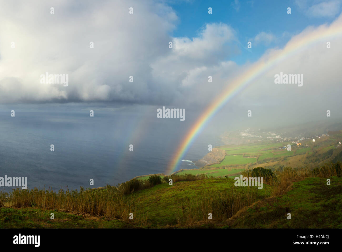 Rainbows about Feteiras, Sao Miguel, the Azores, Portugal Stock Photo