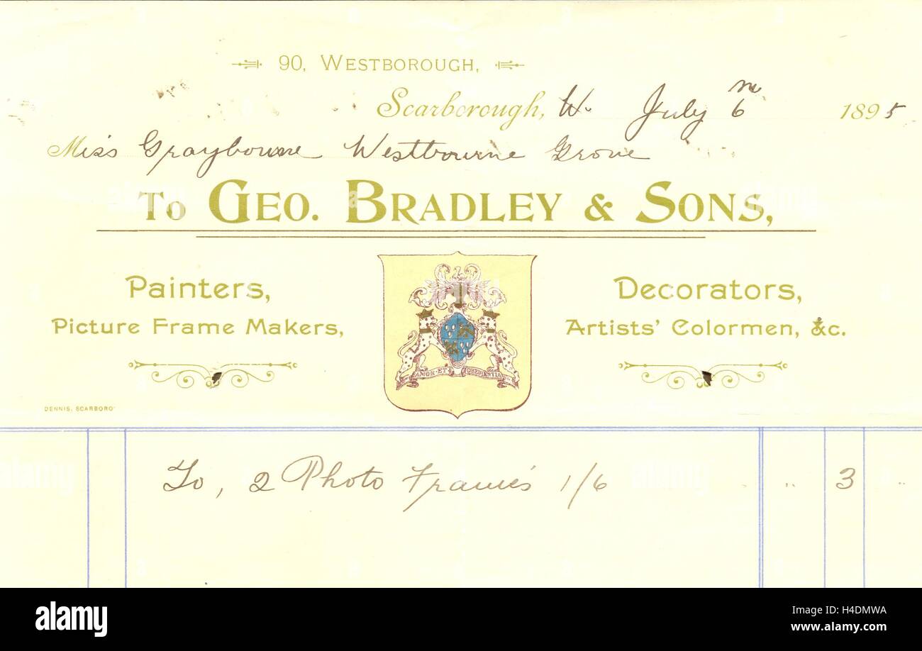 Chromolithographed bill head for Geo. Bradley & Sons, Painters, Picture Frame makers, Decorators, Artists' colormen Stock Photo