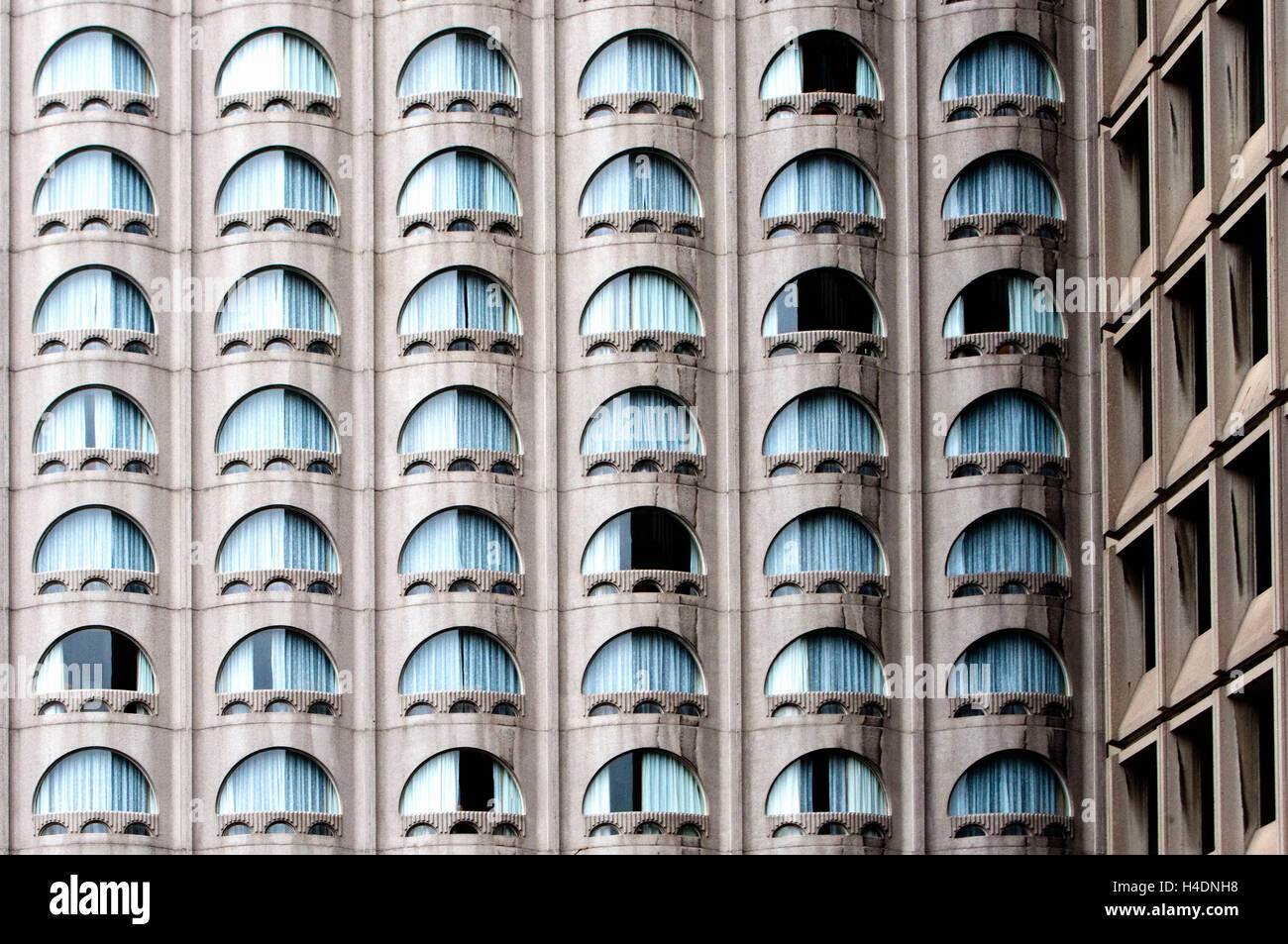 Montreal, Canada, house facade, partially opened curtains, window front