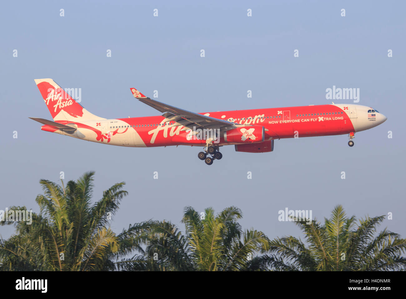 Kuala Lumpur/Malaysia Februar 10, 2015: Airbus A330 from Air Asia X landing at Kuala Lumpur Airport. Stock Photo