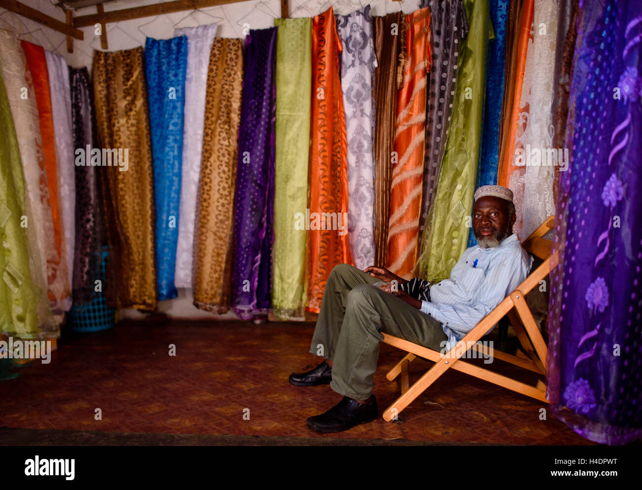 Muslim dealer at the market Lusaka, the capital Zambia Stock Photo