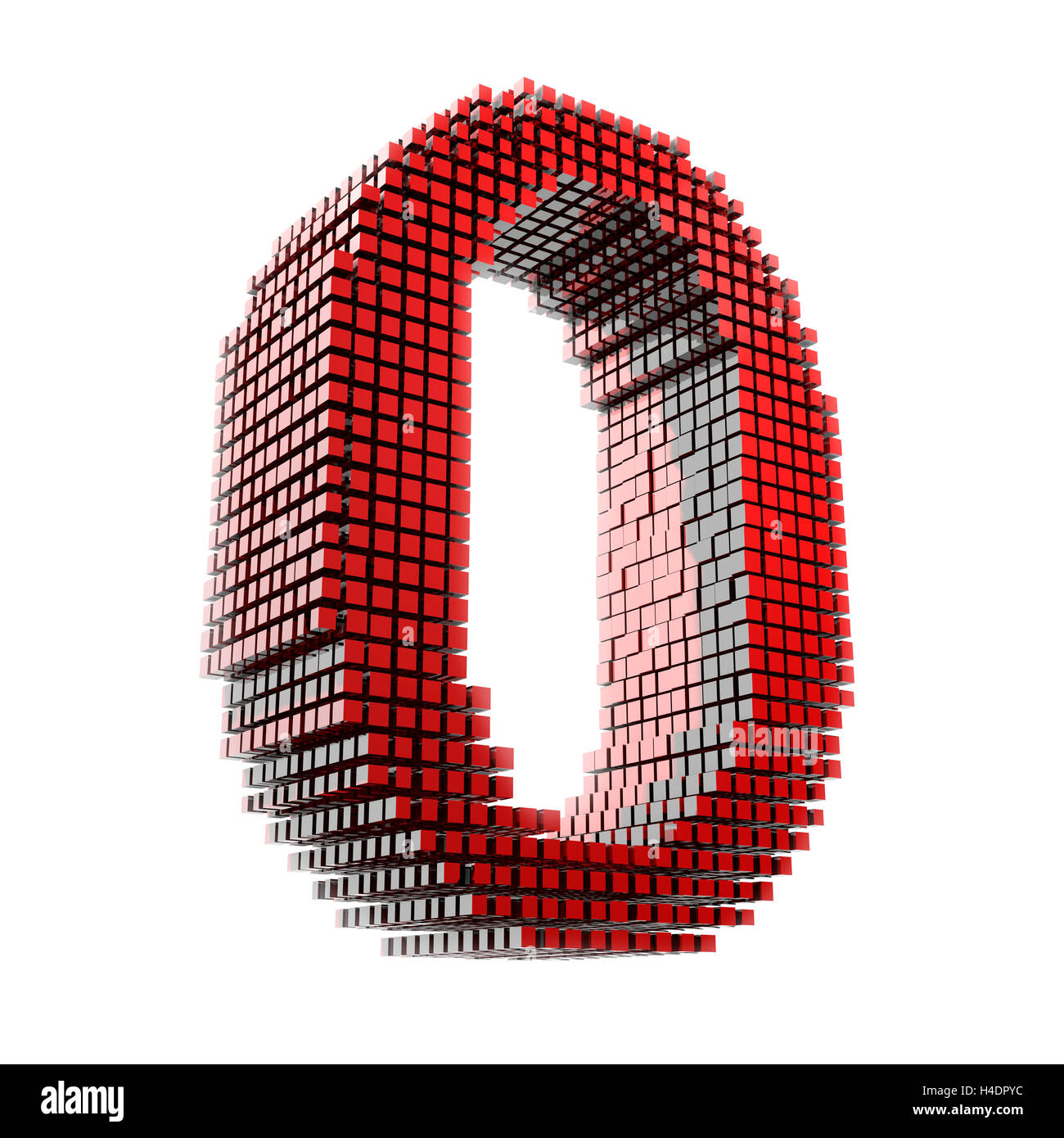 3D-digit zero in red material fragments digitally in front of white Hntergrund Stock Photo
