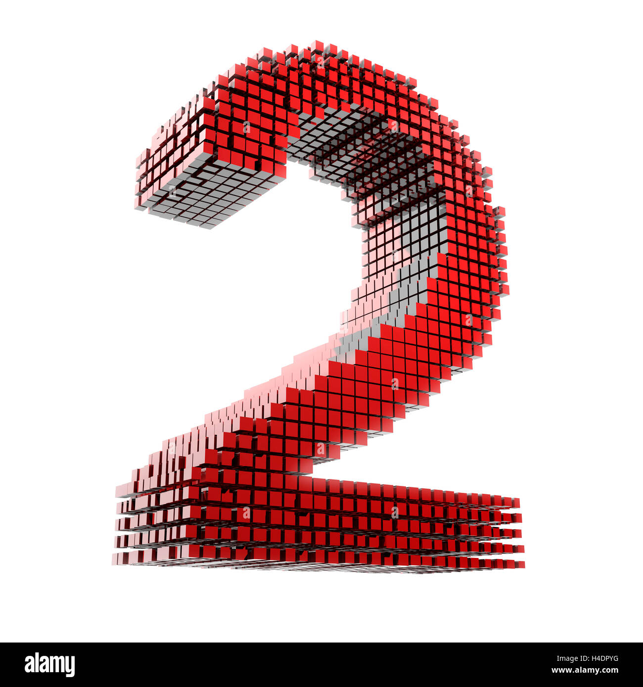 3D-digit Two in red material fragments digitally in front of white Hntergrund Stock Photo