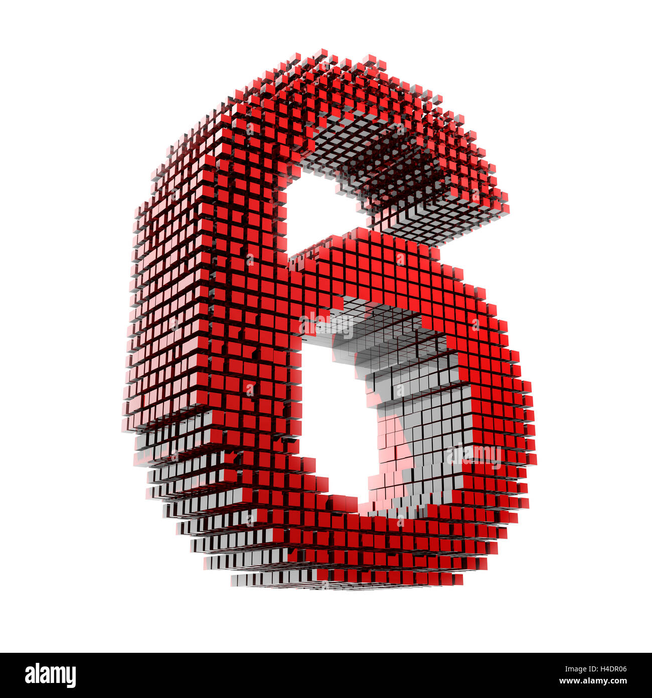 3D-digit Six in red material fragments digitally in front of white Hntergrund Stock Photo