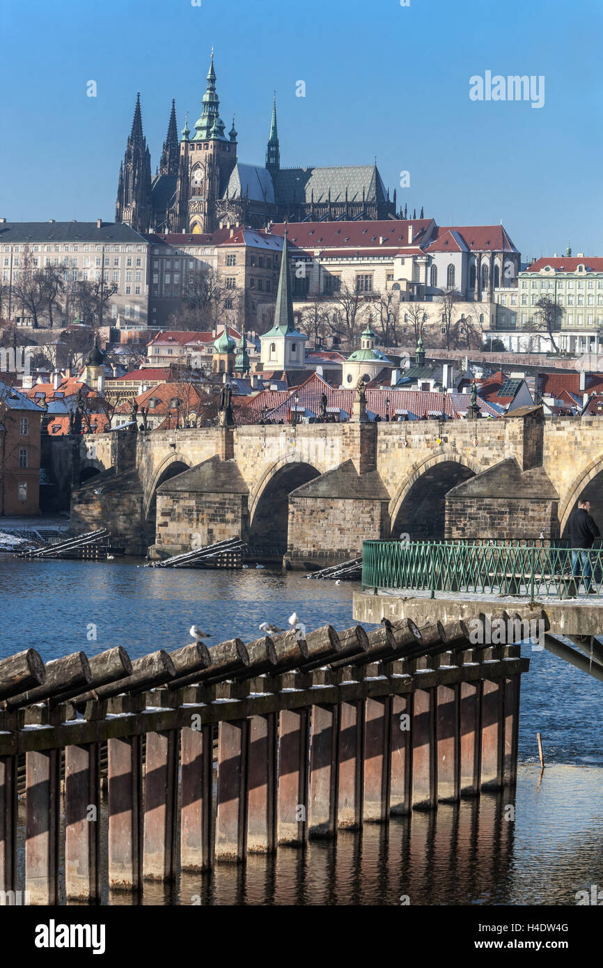 Prague Castle view Charles Bridge, St Vitus Cathedral, Prague Hradcany, Czech Republic Stock Photo