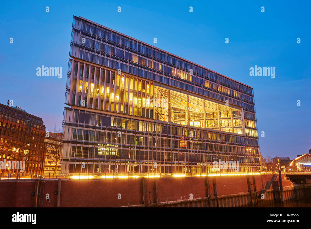 DDB Building, memory town, Hamburg, blue hour Stock Photo