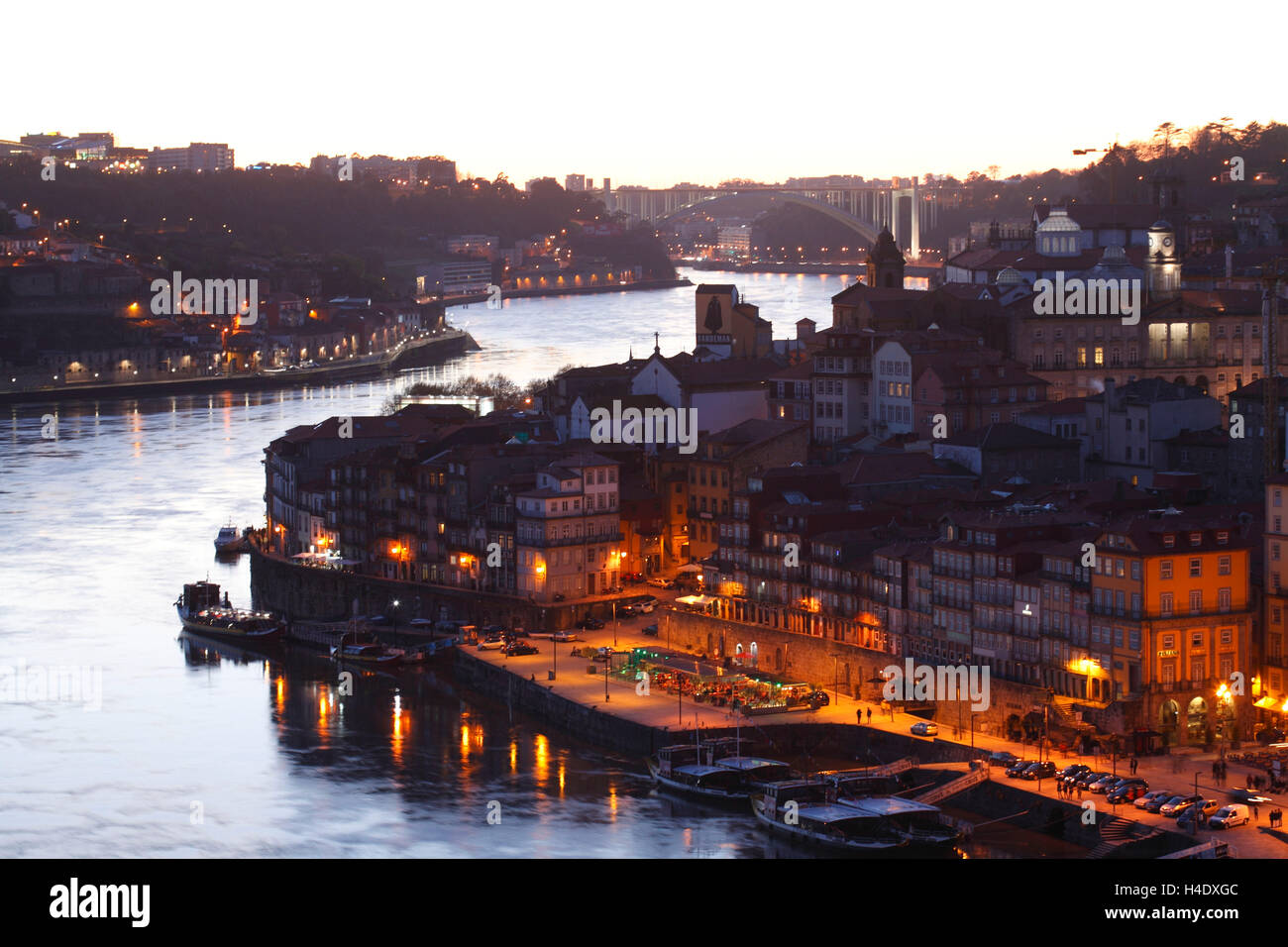 View at Ponte there Arrabida and Old Town fourth Ribeira with dusk, postage, district postage, Portugal, Europe Stock Photo