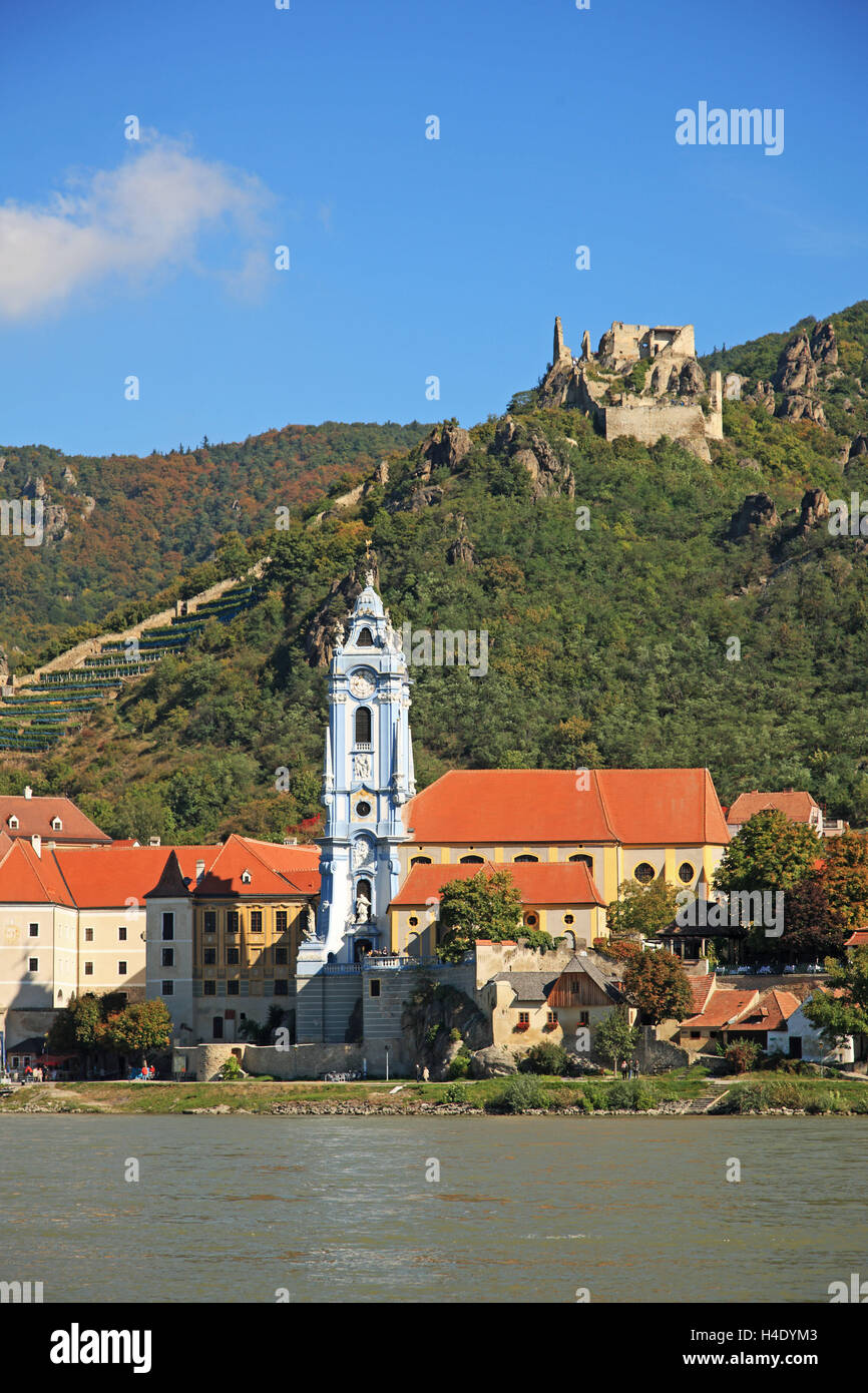 Austria, Wachau Valley, Dürnstein At Danube River, castle ruin, Wachau Cultural land cape, UNESCO World Heritage Stock Photo