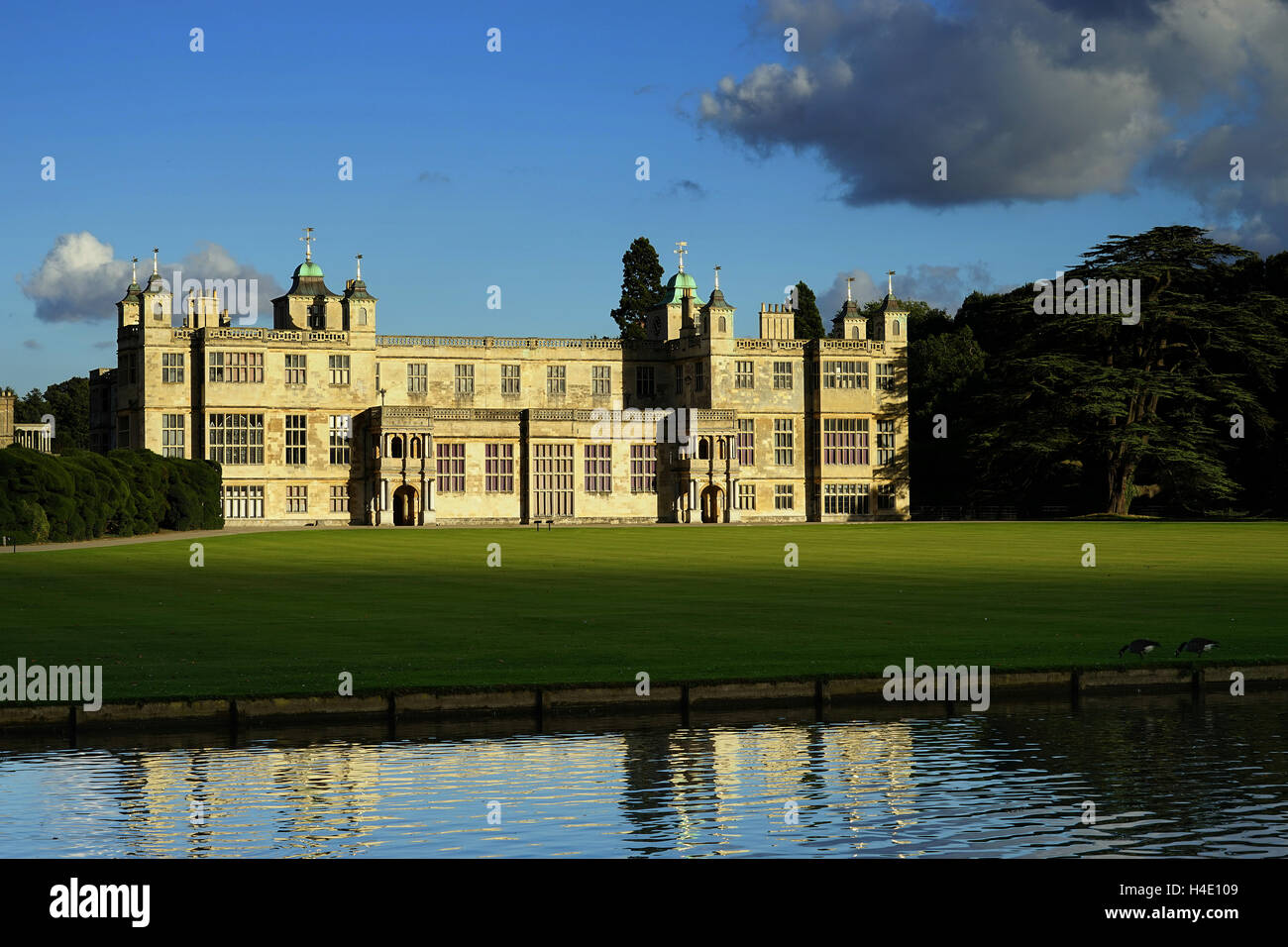 Audley End House caught in the late afternoon sunshine Stock Photo