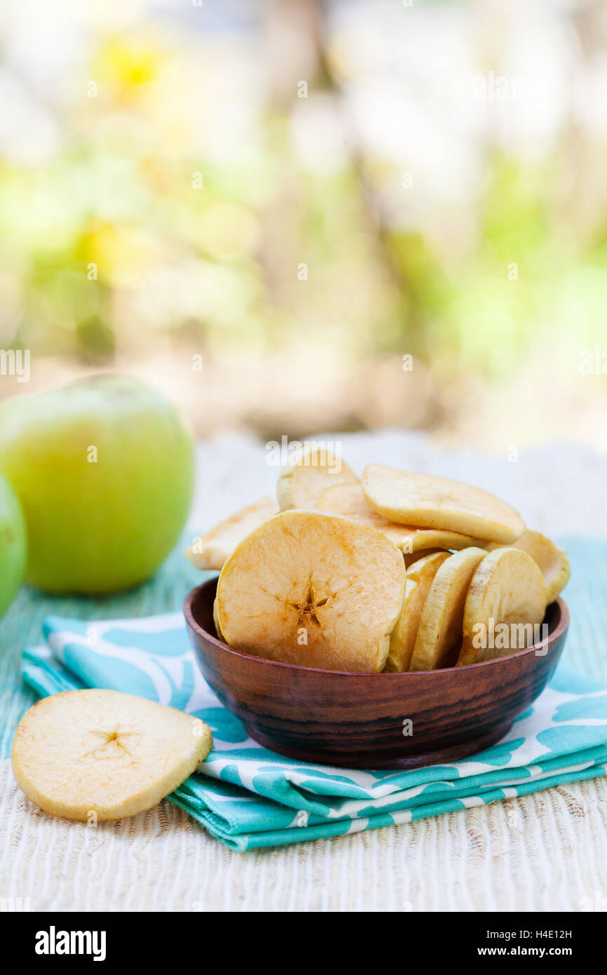 Dried dehydrated deep fried apple chips Stock Photo Alamy