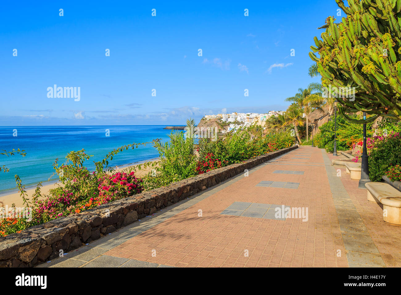 Morro Jable promenade along sea on Jandia beach, Fuerteventura, Canary Islands, Spain Stock Photo