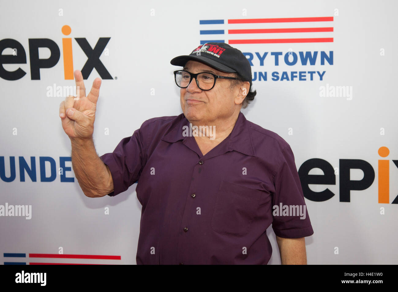 Danny DeVito arrives at the Academy of Motion Picture Arts and Sciences for the premiere of 'Under the Gun' on Epix Stock Photo