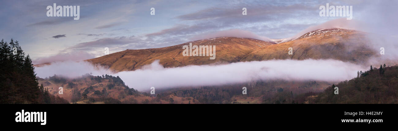 Cloud inversion along the valley at St John's in the Vale beneath the Helvellyn mountains in the English Lake District Stock Photo