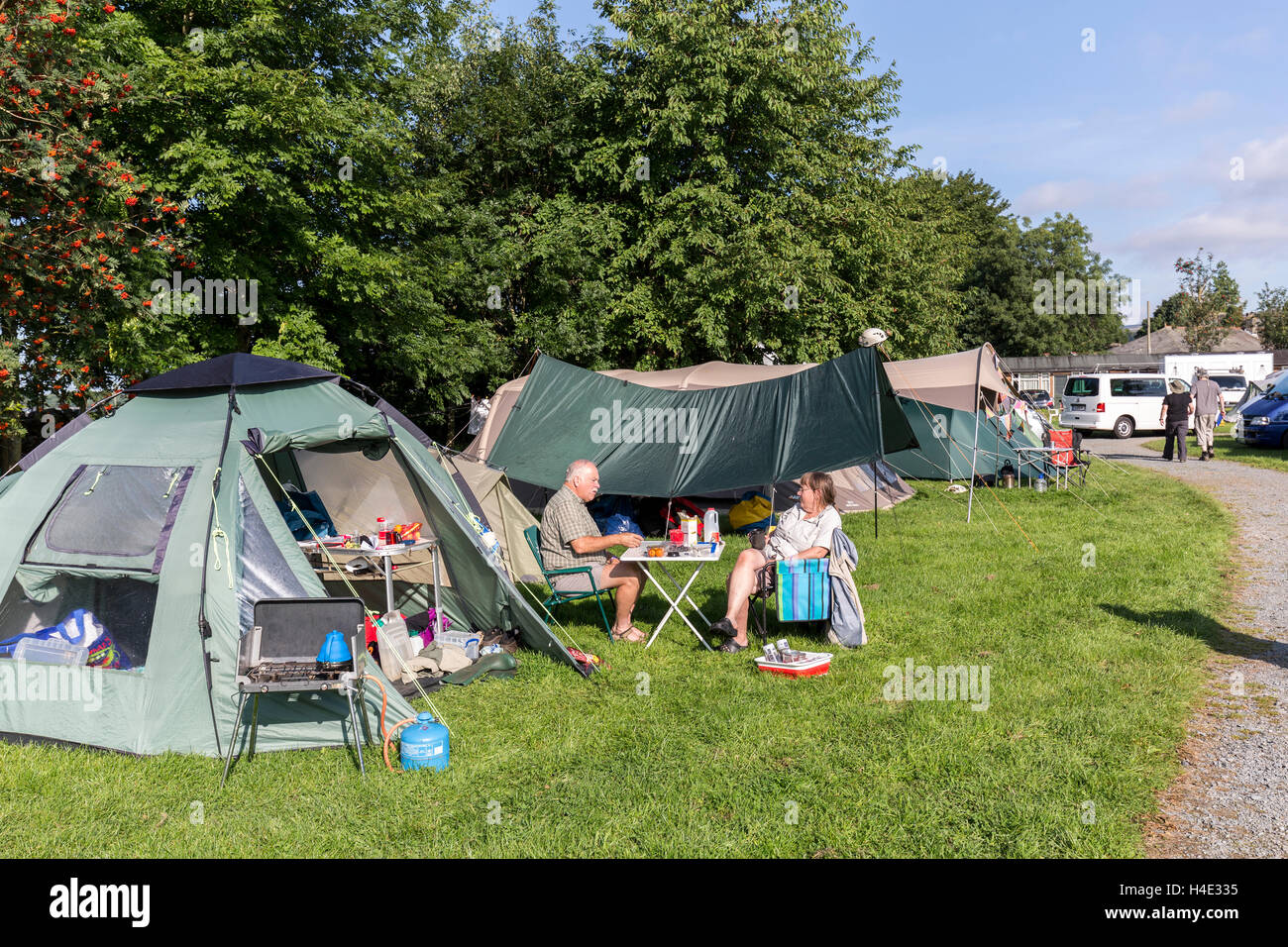Tents on campsite, Yorkshire Dales, UK Stock Photo