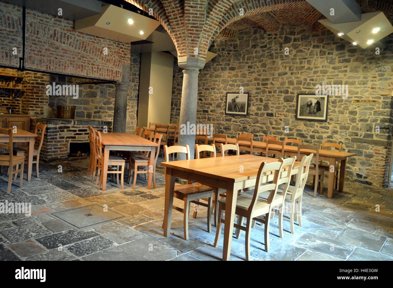 Cellars former to transform into room of restaurant with walls and stone floor. Stock Photo