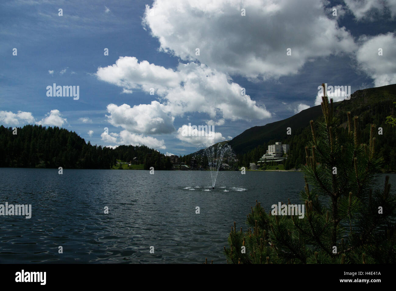 The Lake Turrach is an Alpine lake at Turracher Hoehe Pass, on the state border of Carinthia and Styria in Austria. Stock Photo