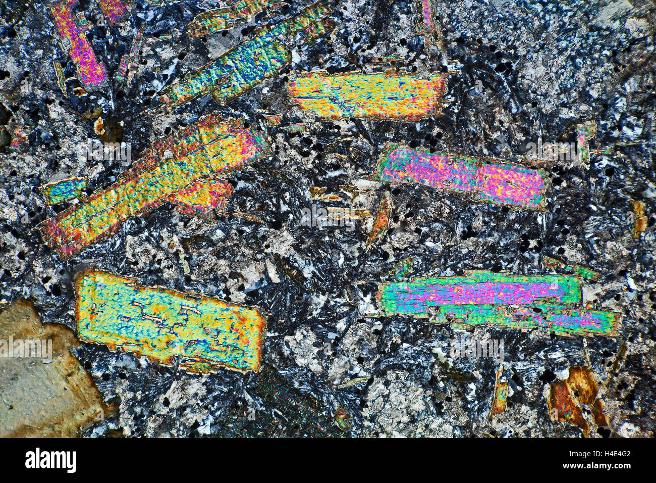 Minette, thin section, polarized photomicrograph, Sedbergh, Yorkshire, UK Stock Photo